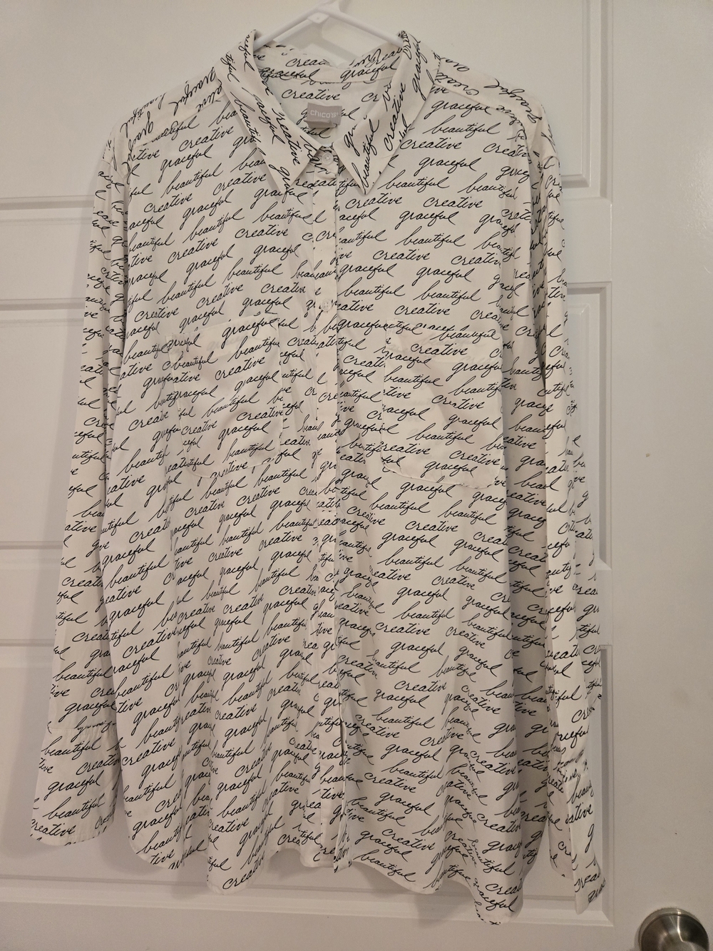 PLUS SIZE Women's White Script-Print Button-Up Shirt